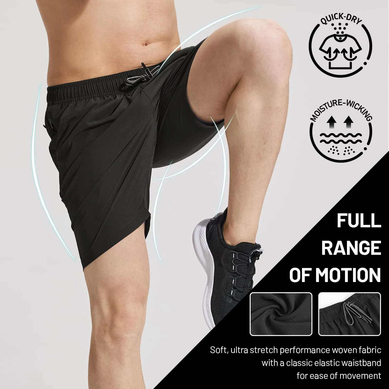 Men's Quick-Dry Running Shorts with Zipper Pockets 7 Inch