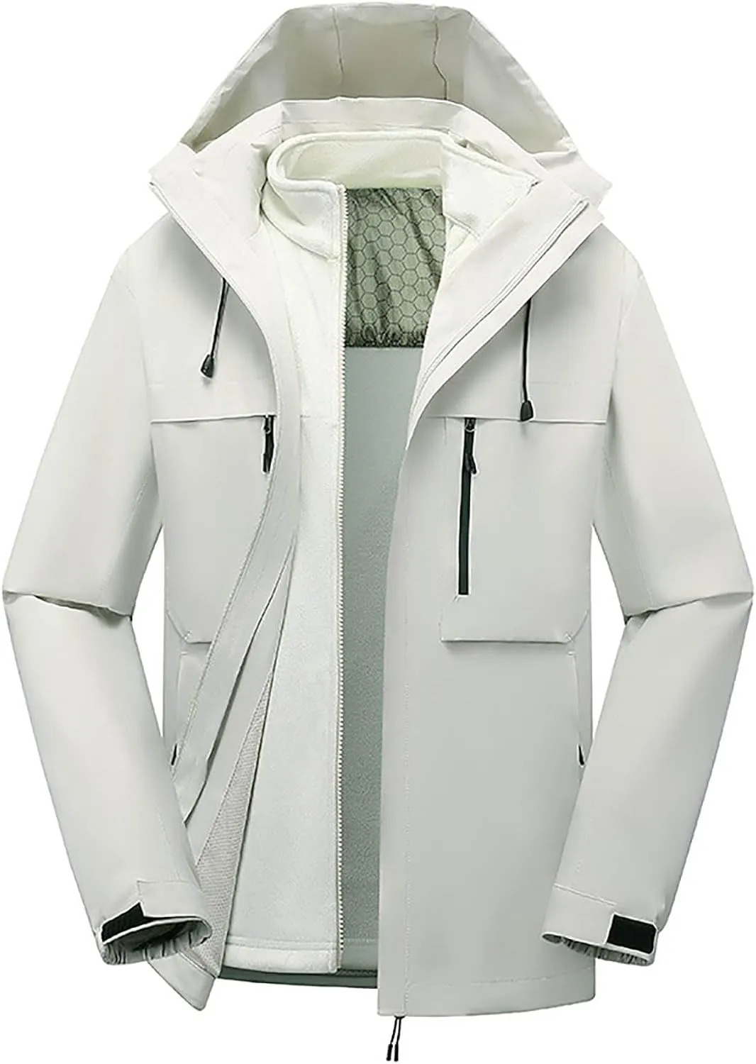 Mens Raincoats Waterproof with Hood,Autumn and Winter Thickened Waterproof Hoodie 3 In 1 Ski Jacket Sweatshirt