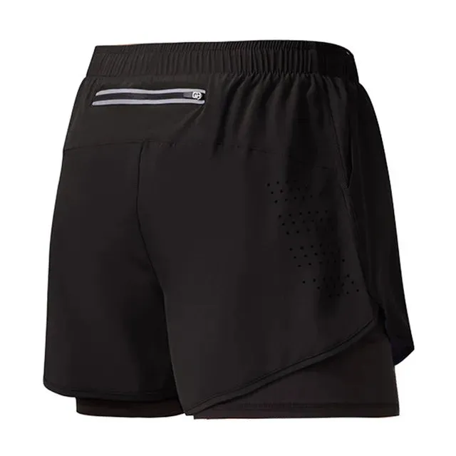 Men's Running Black Double Layer Shorts