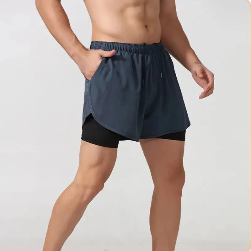 Men's Running Black Double Layer Shorts