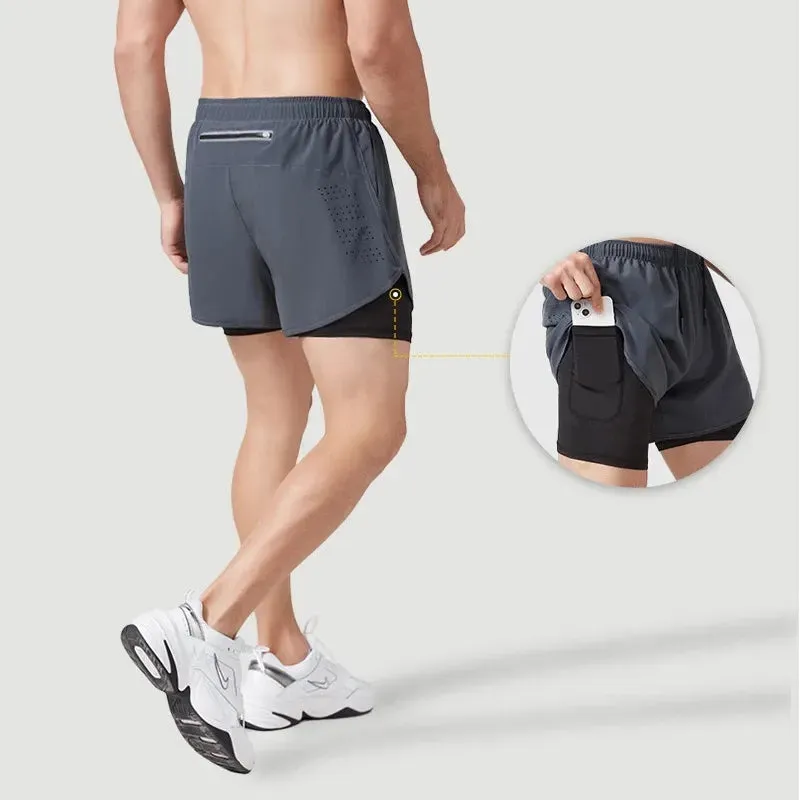 Men's Running Black Double Layer Shorts