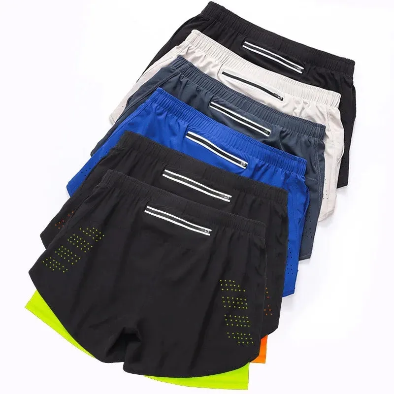 Men's Running Black Double Layer Shorts