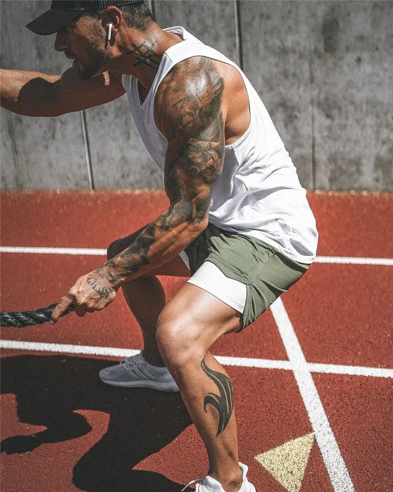 Men's Running Shorts Mens 2 in 1 Sports Shorts Male double-deck Quick Drying Sports Shorts Jogging Gym Shorts