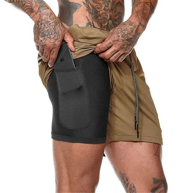 Men's Running Shorts Mens 2 in 1 Sports Shorts Male double-deck Quick Drying Sports Shorts Jogging Gym Shorts