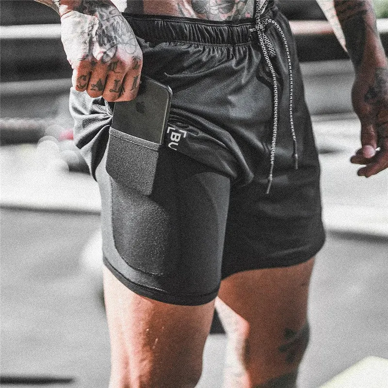 Men's Running Shorts Mens 2 in 1 Sports Shorts Male double-deck Quick Drying Sports Shorts Jogging Gym Shorts