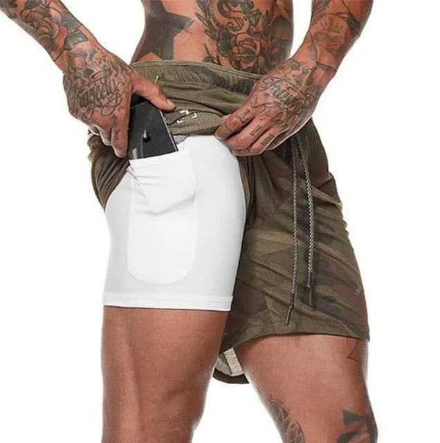 Men's Running Shorts Mens 2 in 1 Sports Shorts Male double-deck Quick Drying Sports Shorts Jogging Gym Shorts