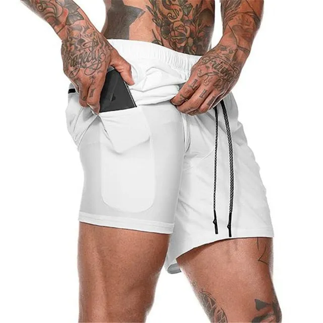 Men's Running Shorts Mens 2 in 1 Sports Shorts Male double-deck Quick Drying Sports Shorts Jogging Gym Shorts
