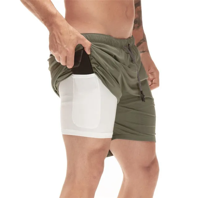 Men's Running Shorts Mens 2 in 1 Sports Shorts Male double-deck Quick Drying Sports Shorts Jogging Gym Shorts