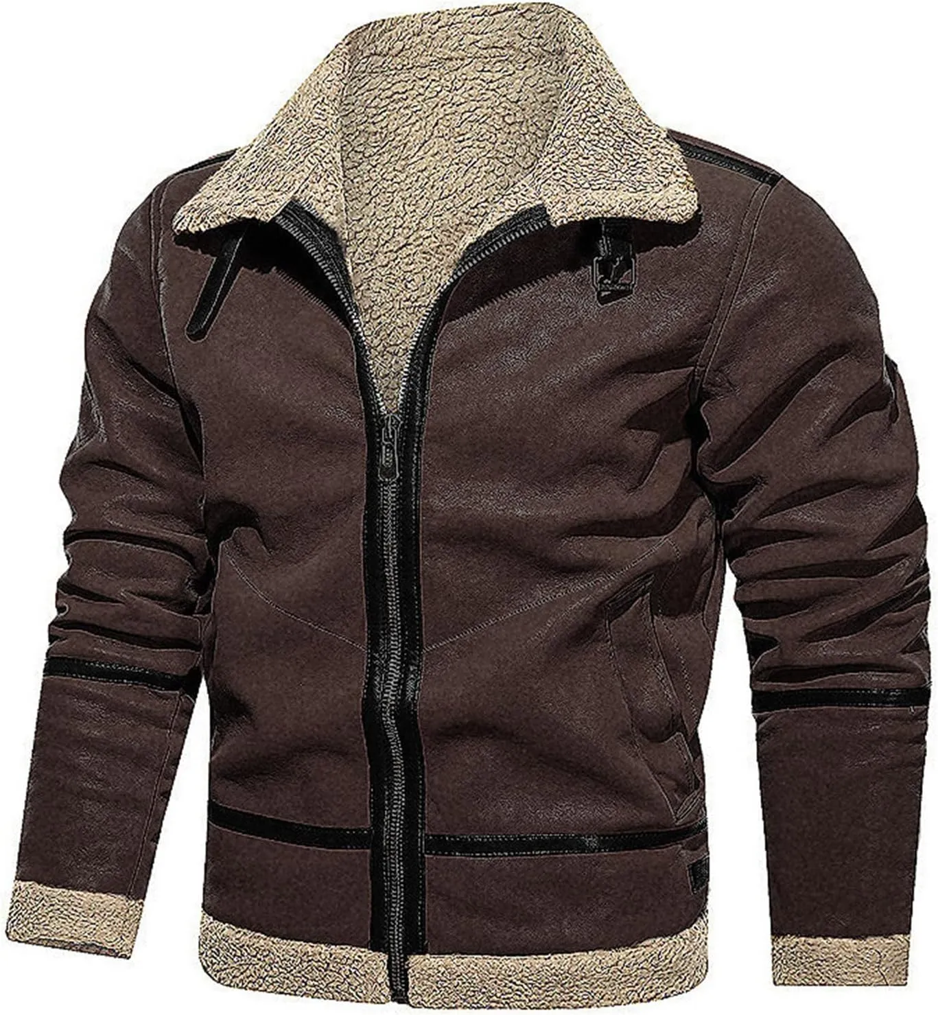 Men's Sherpa Lined Jacket Faux Fur Coats Fleece Fuzzy Jackets Warm Outdoor Coat Zip Up Casual Outwears Winter Trendy