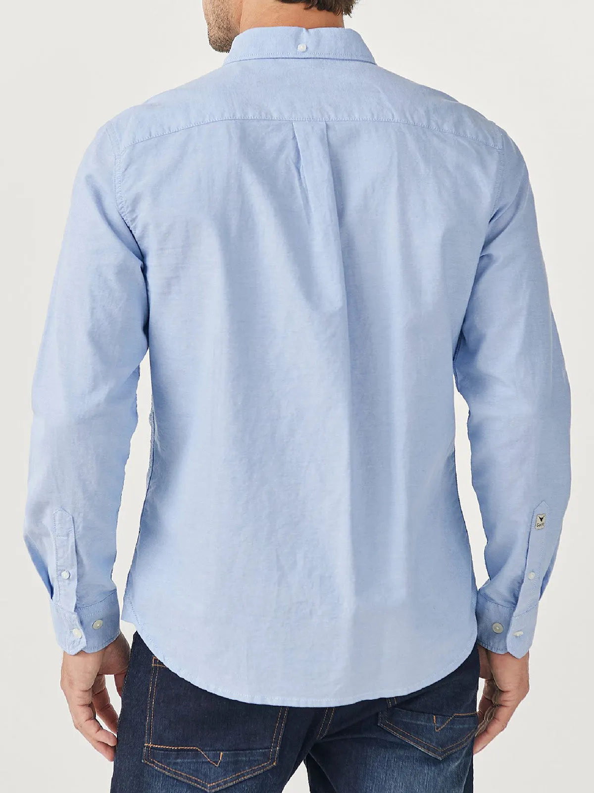 Mens Sky Blue Pure Cotton Button Collar Longsleeve Oxford Shirt