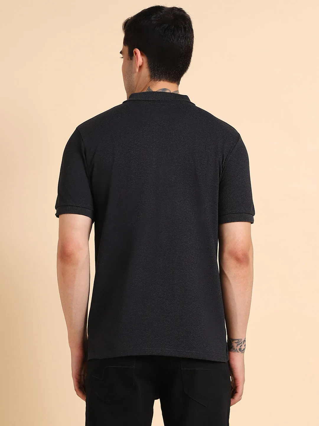 Men's Solid Grey Polo Collar T-shirt