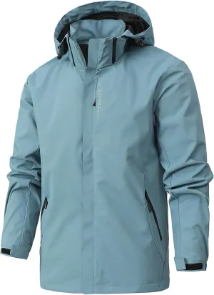 Men's Solid Waterproof Drawstring Windproof Trendy Zipper With Pocket Hooded Jacket 2024 Long Sleeve Shell Jacket