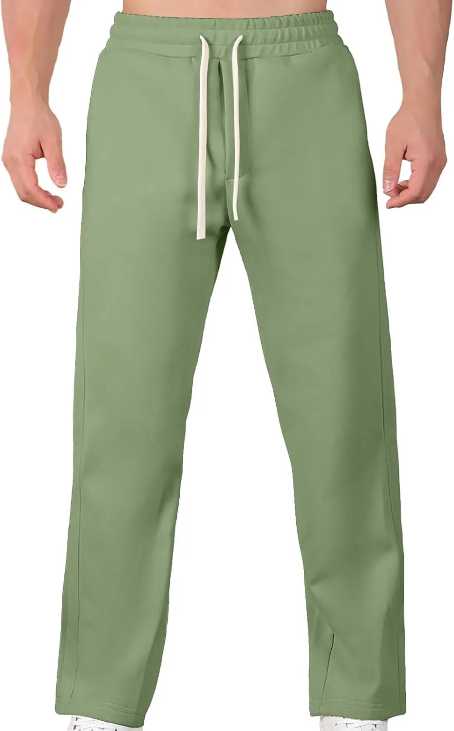 Mens Spring and Fall Warm Pants Fashion Solid Color Drawstring Straight Leg Trousers High Waisted Versatile Outdoor Pants