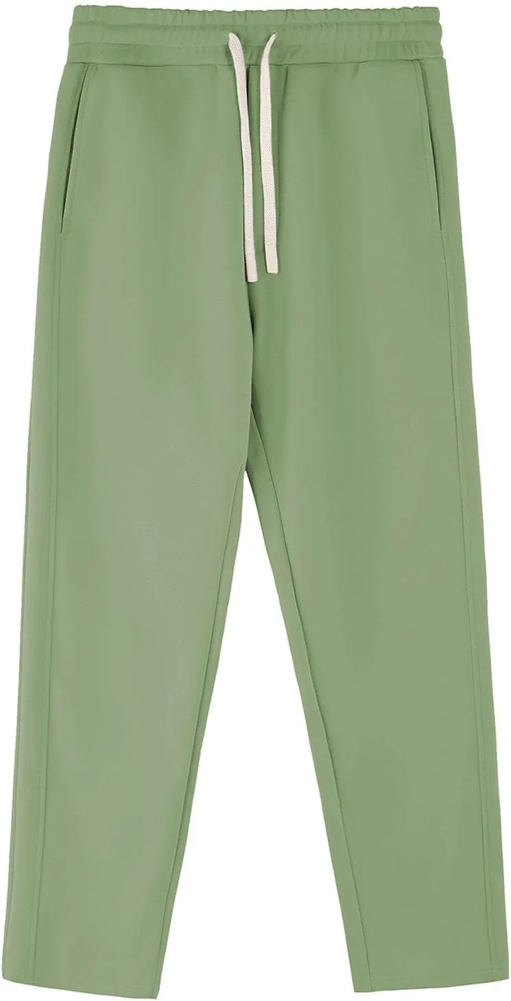 Mens Spring and Fall Warm Pants Fashion Solid Color Drawstring Straight Leg Trousers High Waisted Versatile Outdoor Pants