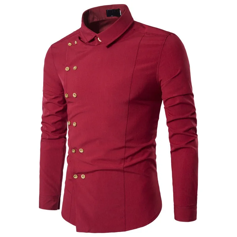Men's Spring Double Breasted Long Sleeved Shirt