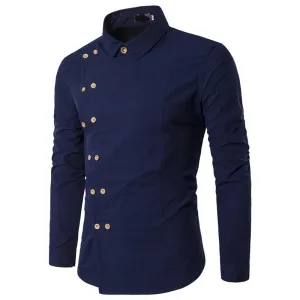 Men's Spring Double Breasted Long Sleeved Shirt