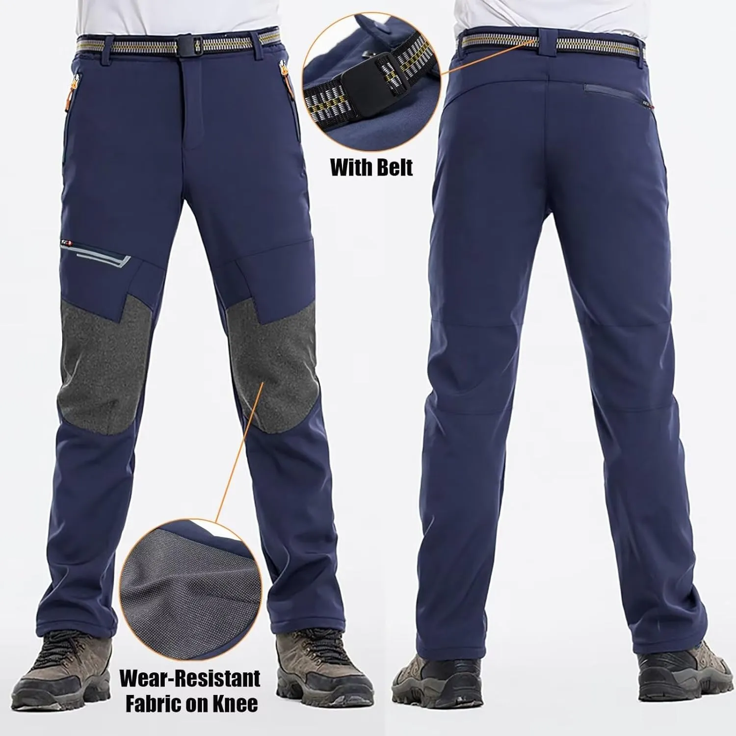 Men's Stretch Waterproof Work Hiking Pants(with Belt),Reinforced Knee,4 Zip Pockets,Outdoor Pants