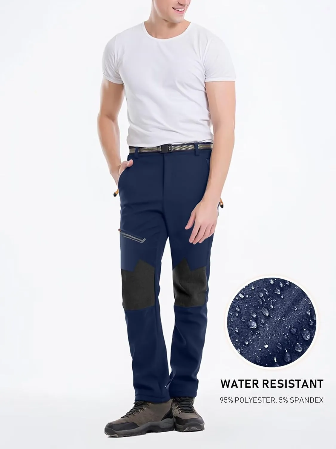 Men's Stretch Waterproof Work Hiking Pants(with Belt),Reinforced Knee,4 Zip Pockets,Outdoor Pants