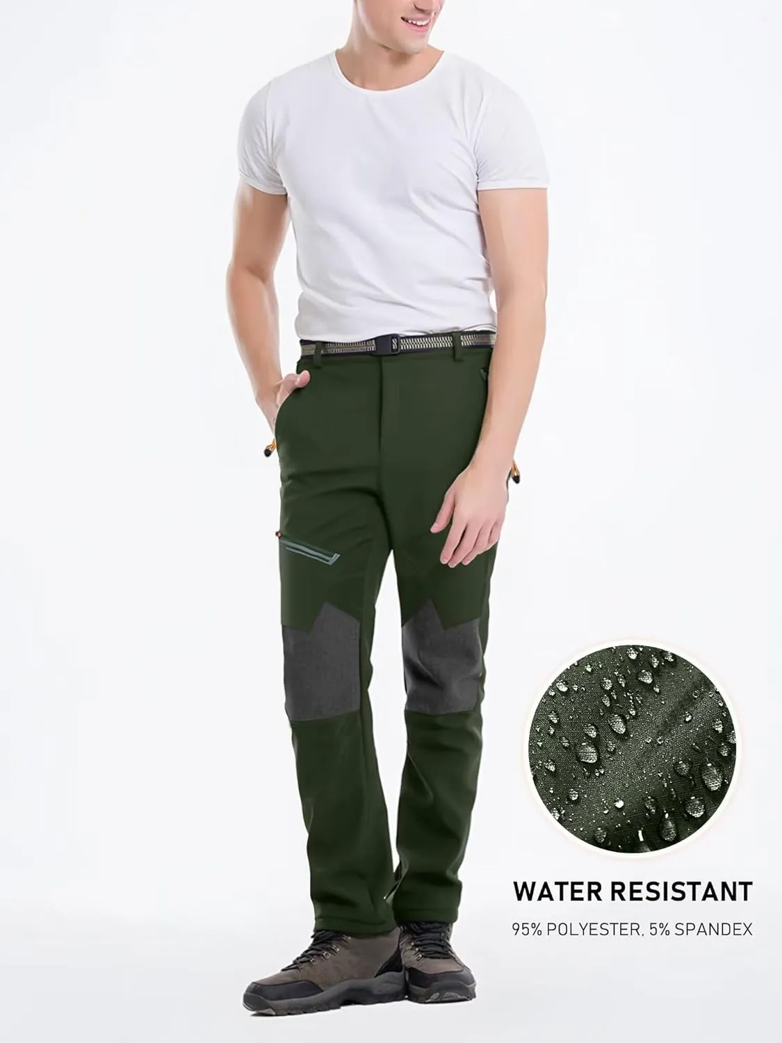 Men's Stretch Waterproof Work Hiking Pants(with Belt),Reinforced Knee,4 Zip Pockets,Outdoor Pants