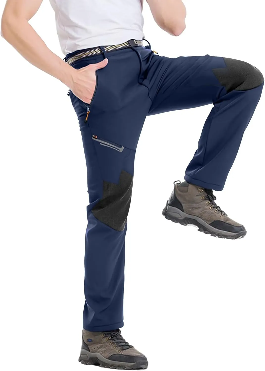 Men's Stretch Waterproof Work Hiking Pants(with Belt),Reinforced Knee,4 Zip Pockets,Outdoor Pants