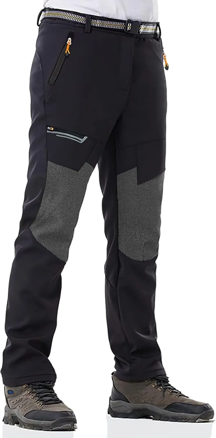 Men's Stretch Waterproof Work Hiking Pants(with Belt),Reinforced Knee,4 Zip Pockets,Outdoor Pants