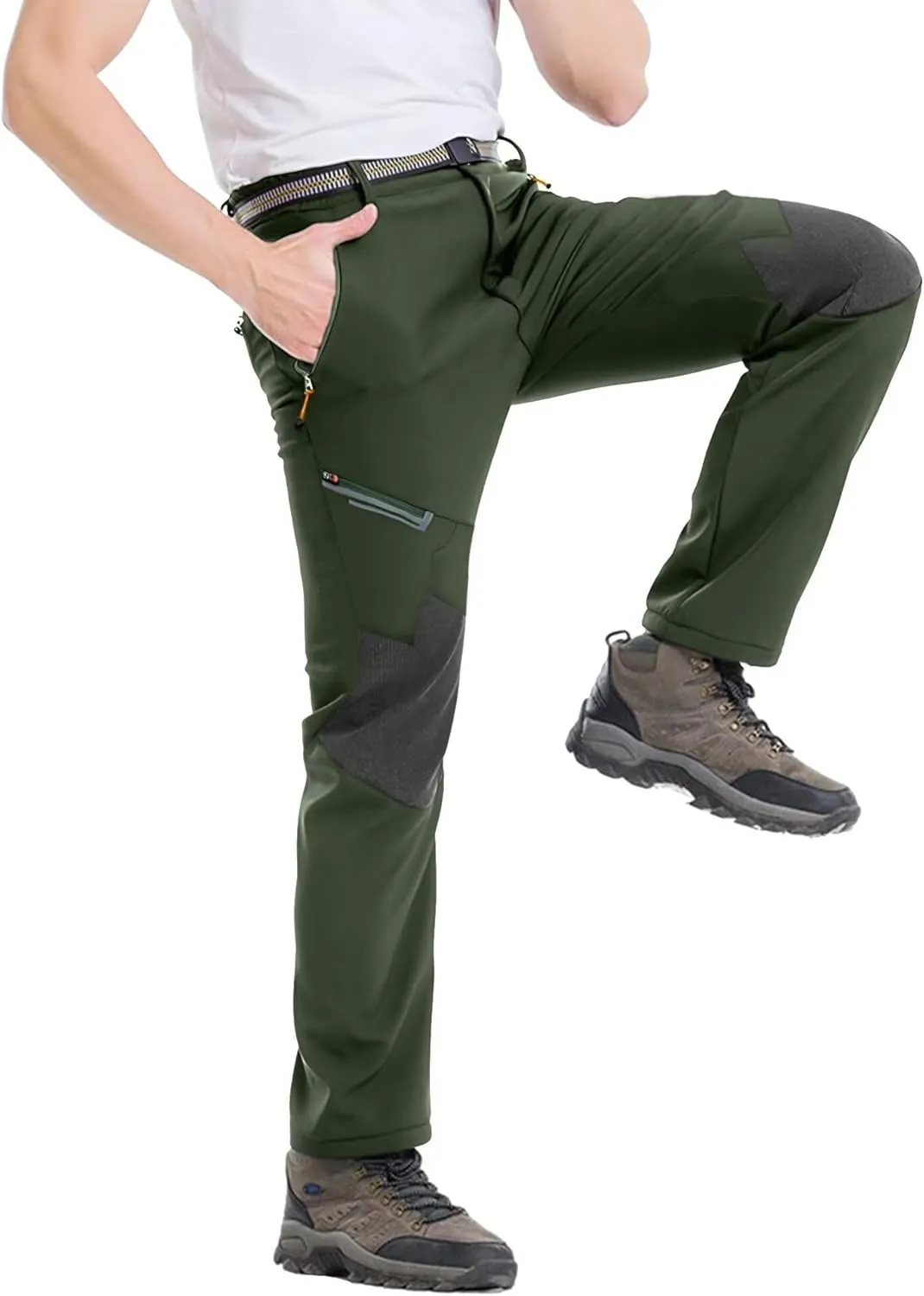 Men's Stretch Waterproof Work Hiking Pants(with Belt),Reinforced Knee,4 Zip Pockets,Outdoor Pants