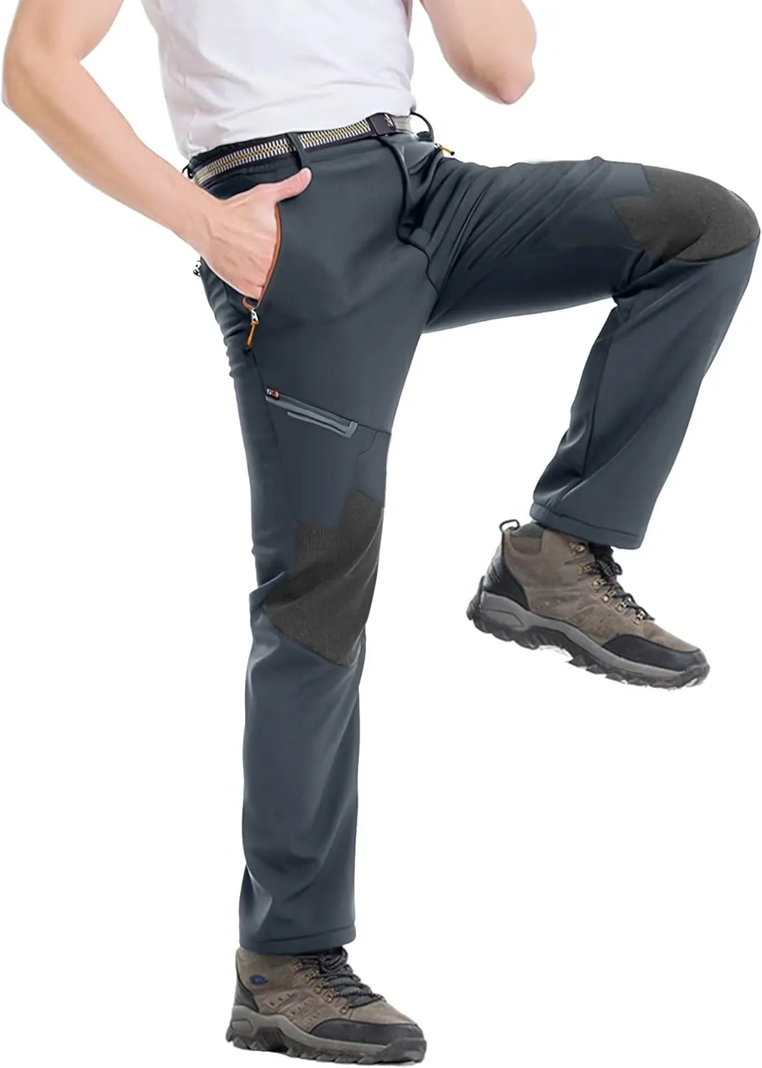 Men's Stretch Waterproof Work Hiking Pants(with Belt),Reinforced Knee,4 Zip Pockets,Outdoor Pants