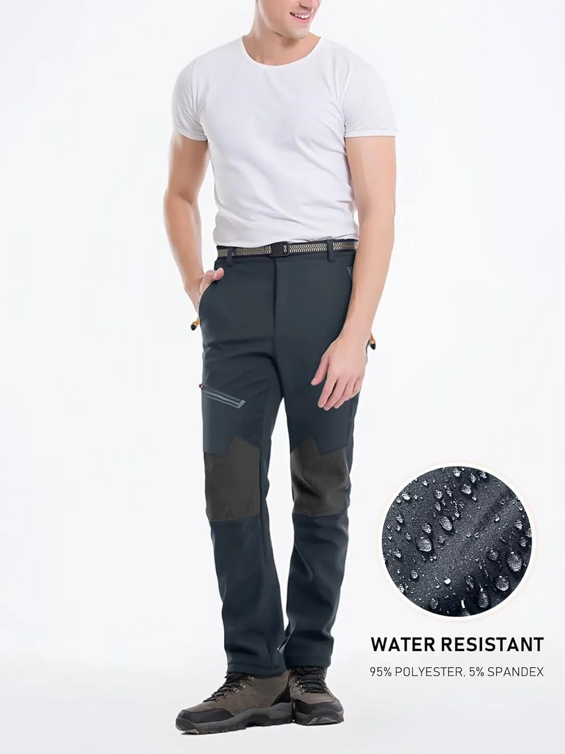 Men's Stretch Waterproof Work Hiking Pants(with Belt),Reinforced Knee,4 Zip Pockets,Outdoor Pants