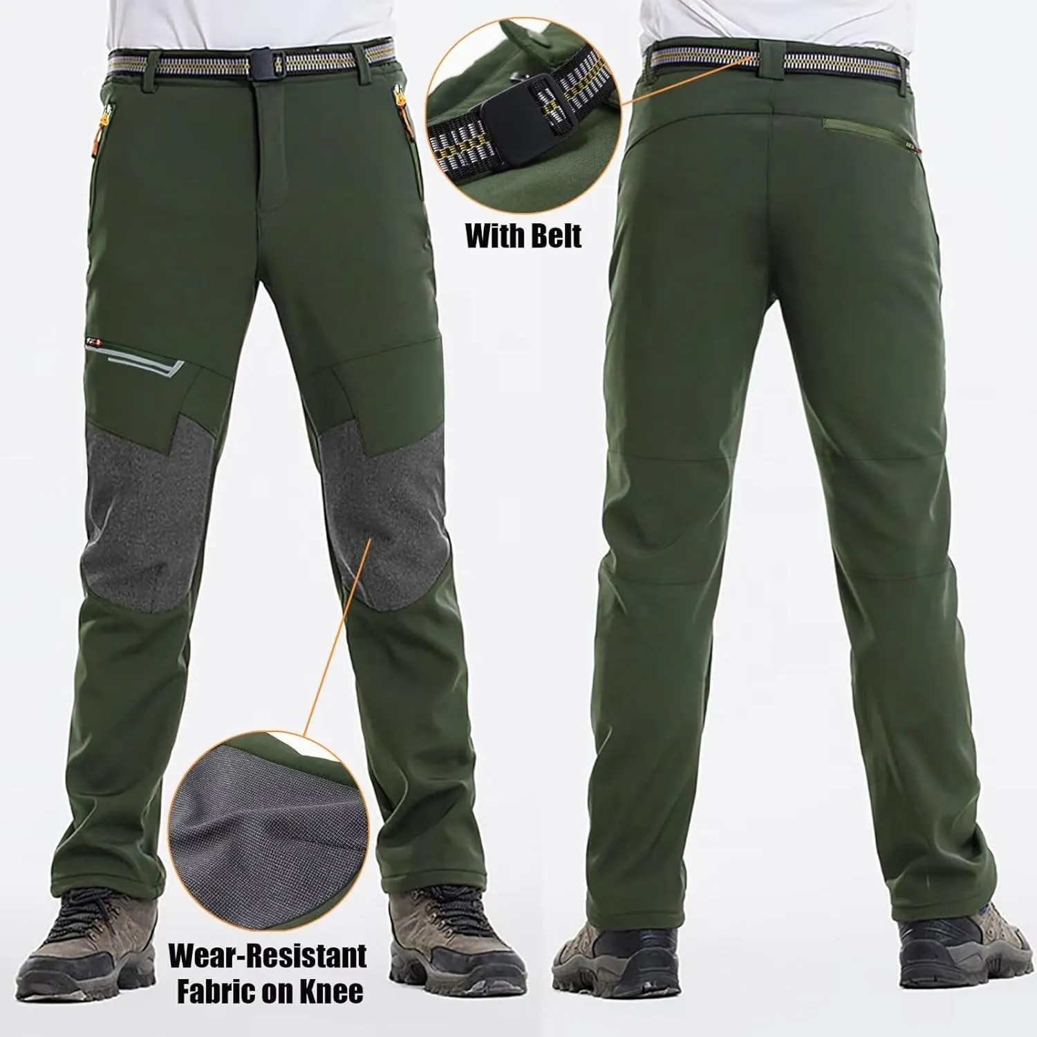 Men's Stretch Waterproof Work Hiking Pants(with Belt),Reinforced Knee,4 Zip Pockets,Outdoor Pants
