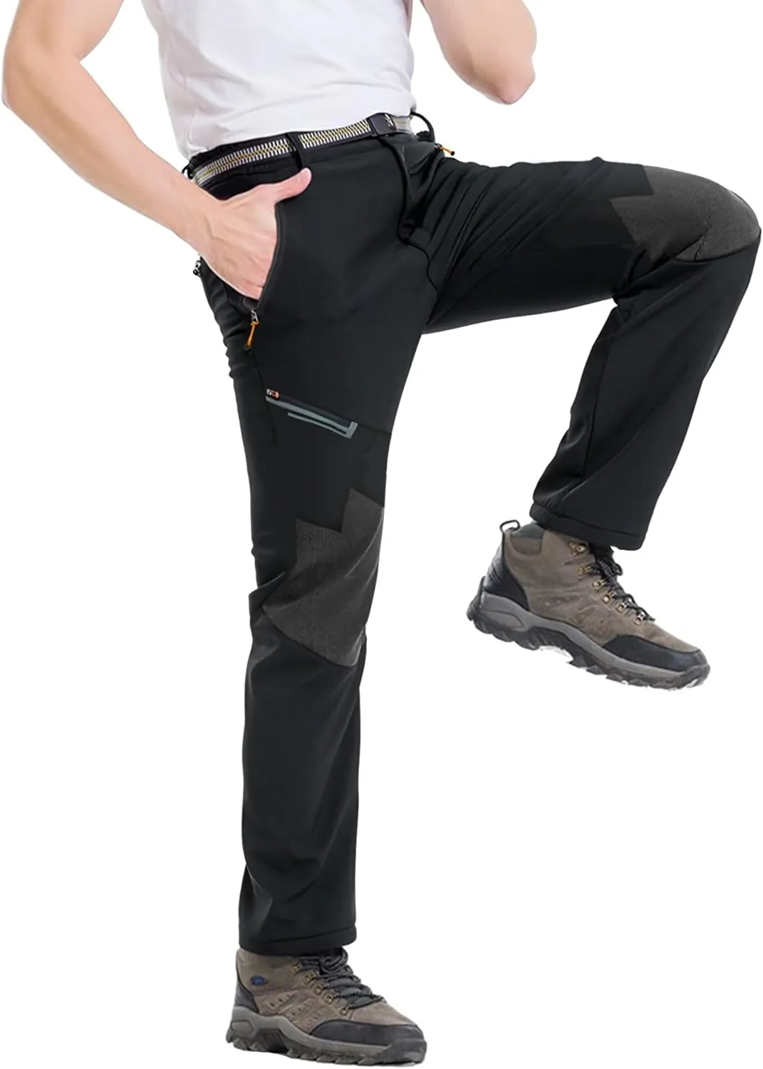 Men's Stretch Waterproof Work Hiking Pants(with Belt),Reinforced Knee,4 Zip Pockets,Outdoor Pants