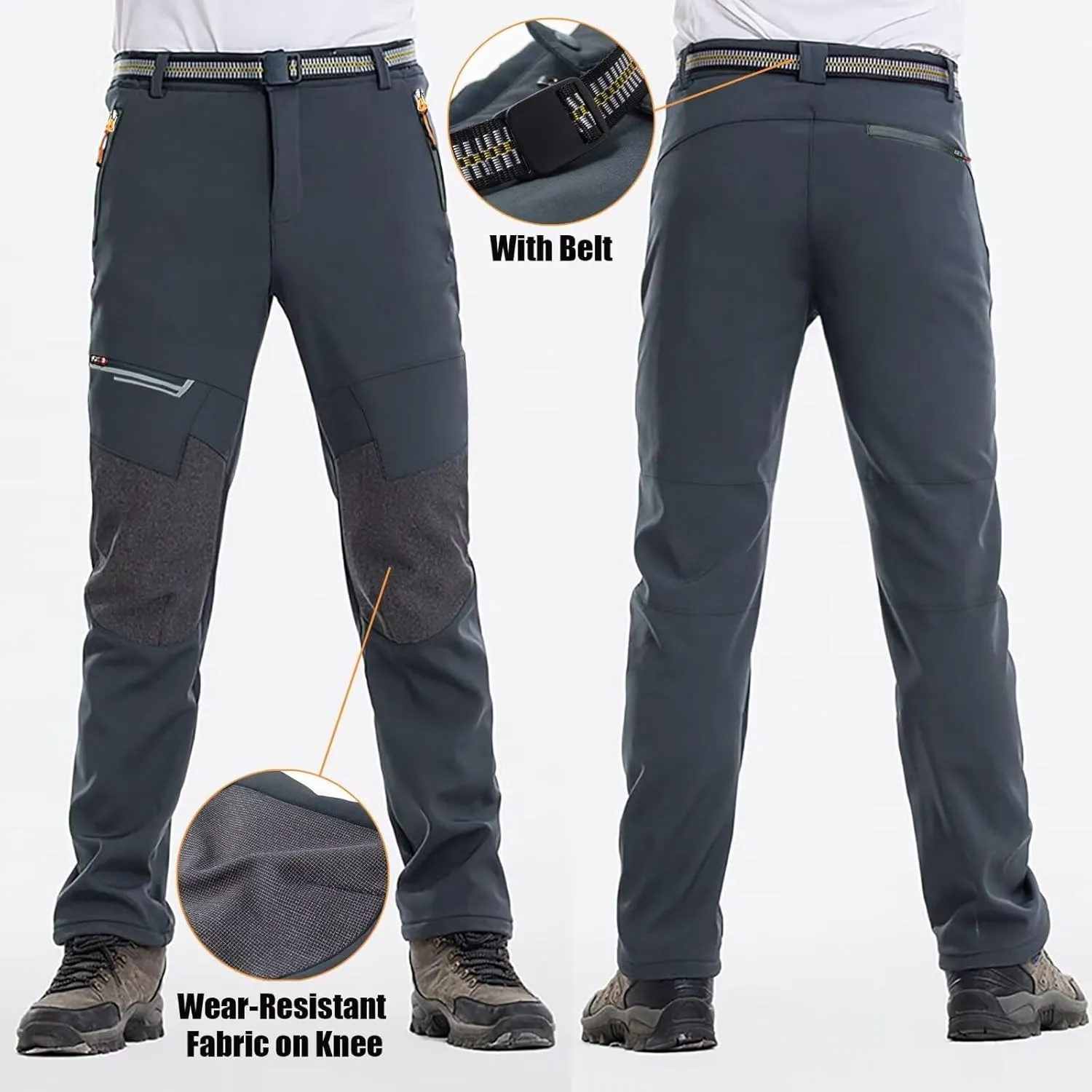 Men's Stretch Waterproof Work Hiking Pants(with Belt),Reinforced Knee,4 Zip Pockets,Outdoor Pants