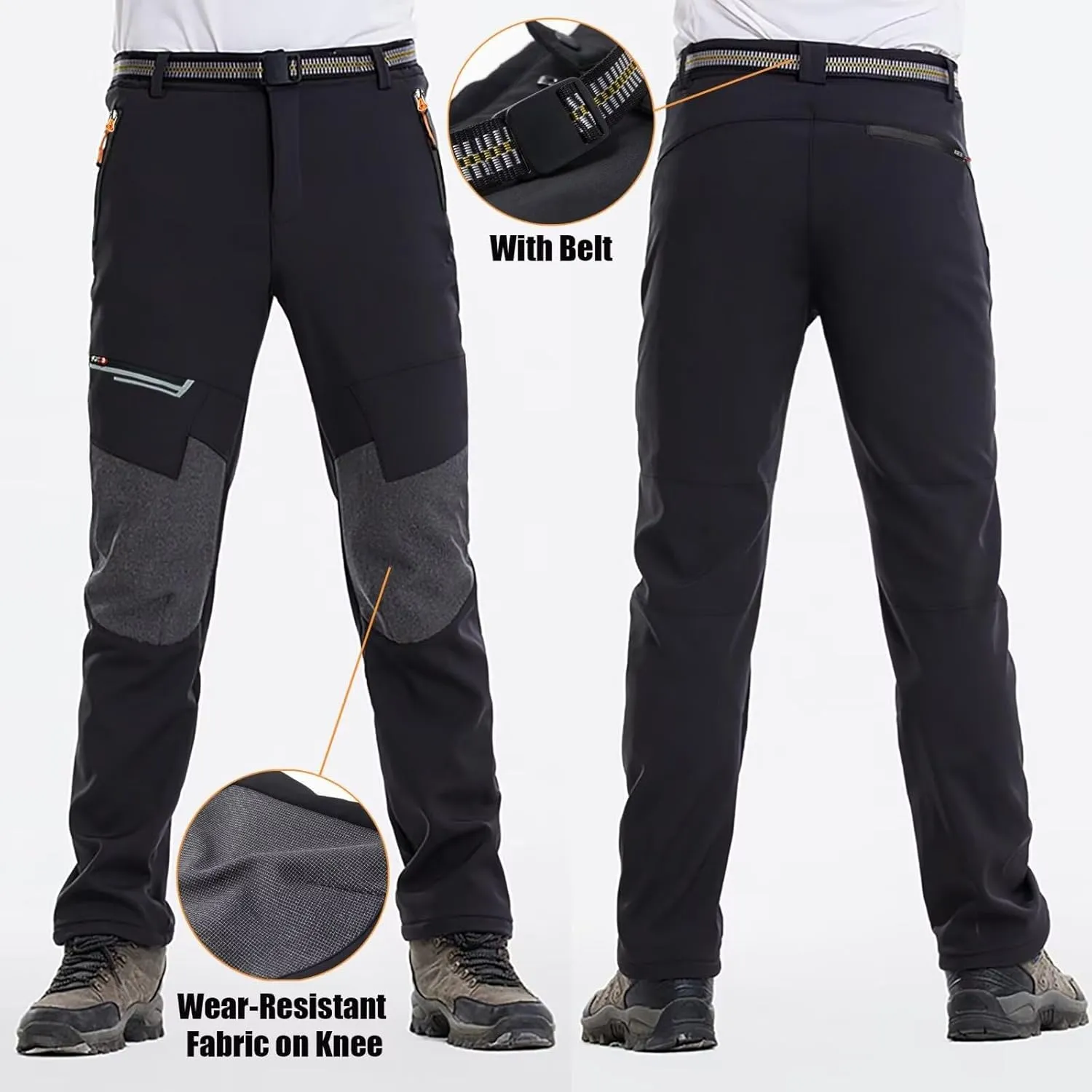 Men's Stretch Waterproof Work Hiking Pants(with Belt),Reinforced Knee,4 Zip Pockets,Outdoor Pants