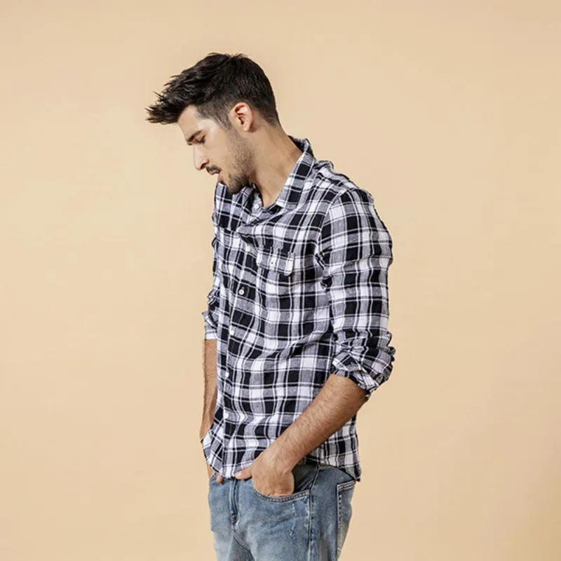 Men's Summer Casual Long Sleeved Plaid Shirt