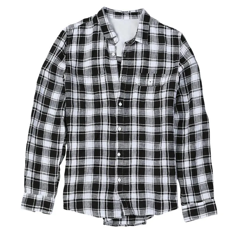 Men's Summer Casual Long Sleeved Plaid Shirt