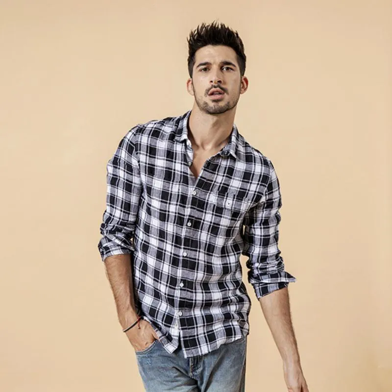 Men's Summer Casual Long Sleeved Plaid Shirt