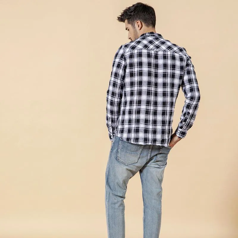 Men's Summer Casual Long Sleeved Plaid Shirt