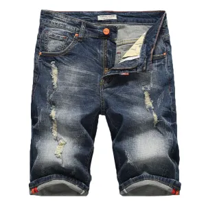 Men's Summer Casual Ripped Elastic Denim Shorts | Plus Size