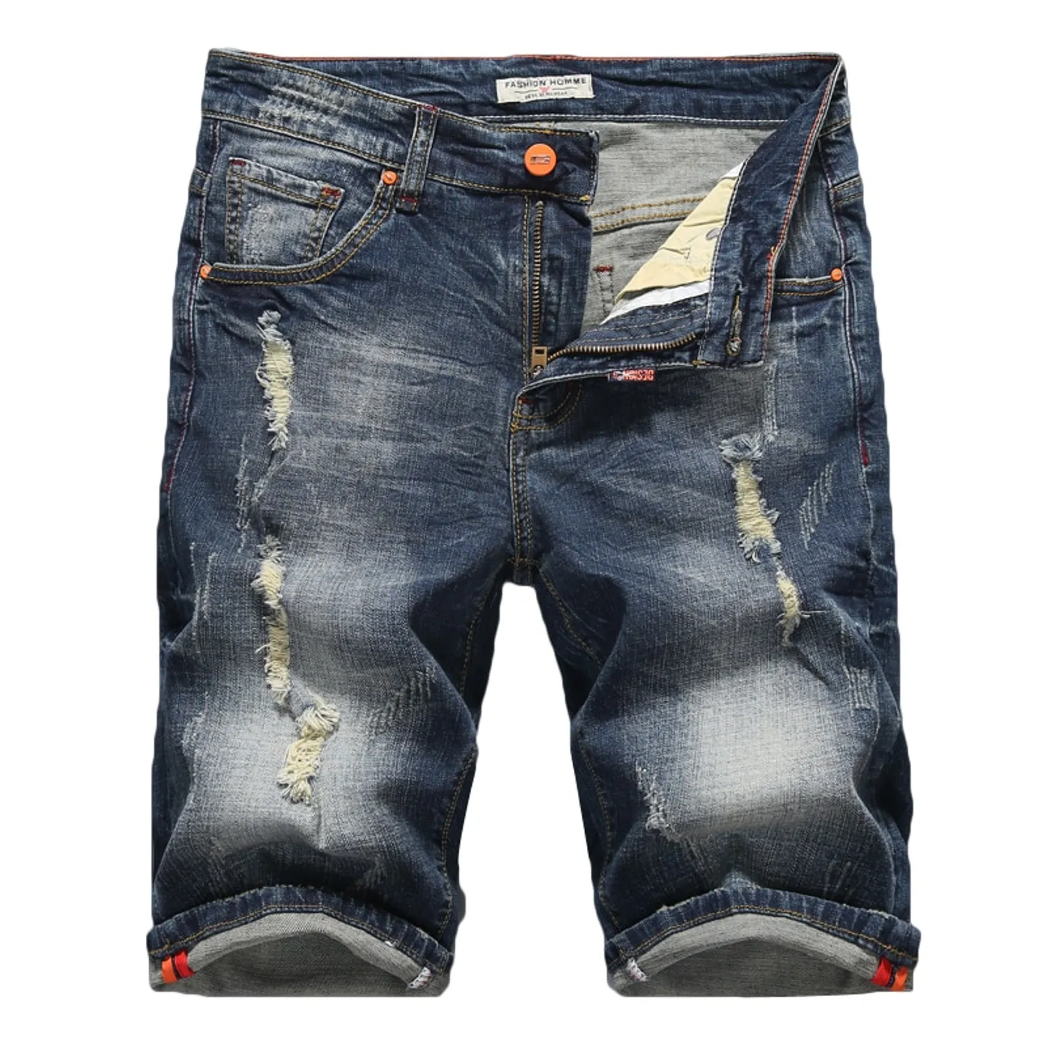 Men's Summer Casual Ripped Elastic Denim Shorts | Plus Size