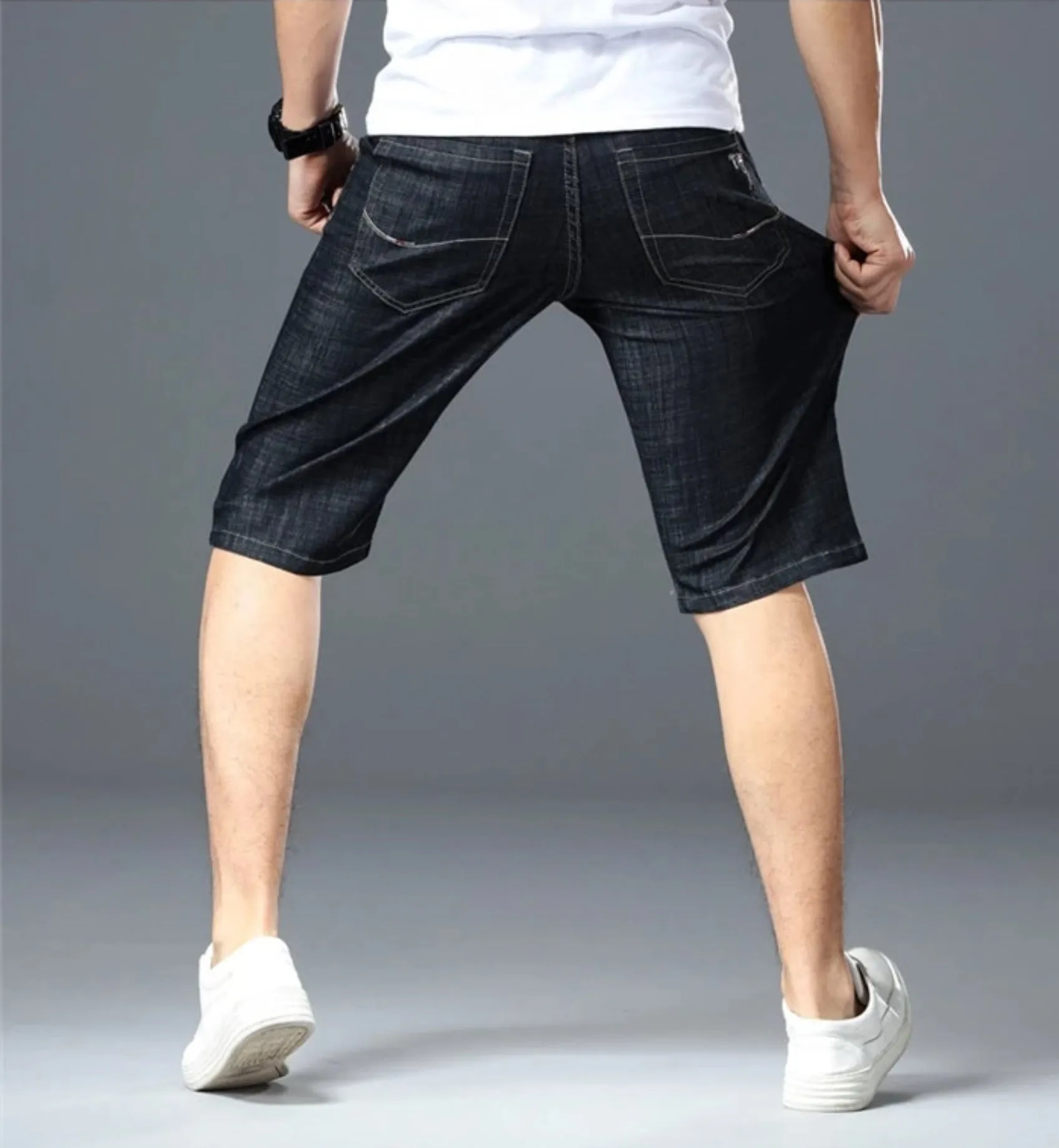 Men's Summer Denim Elastic Slim Shorts | Plus Size