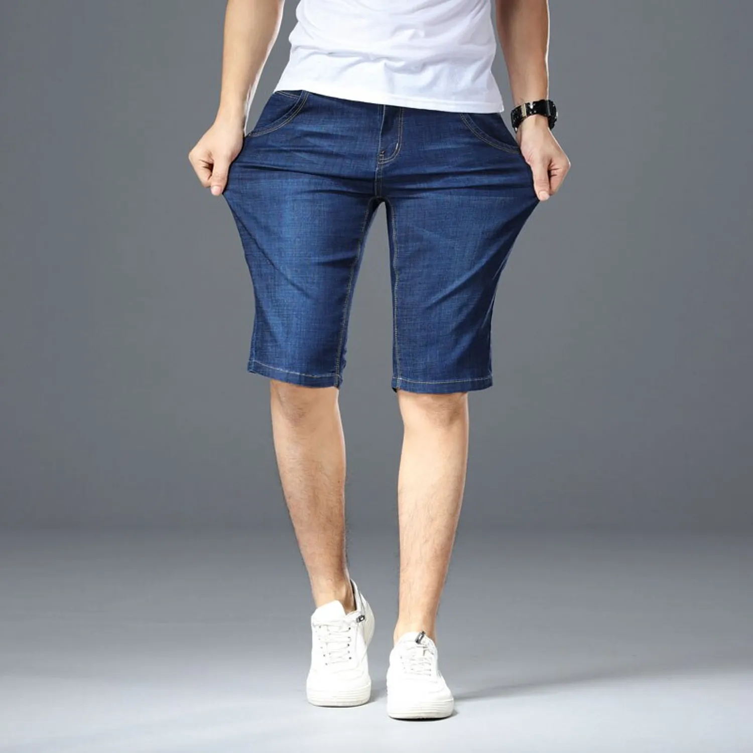 Men's Summer Denim Elastic Slim Shorts | Plus Size