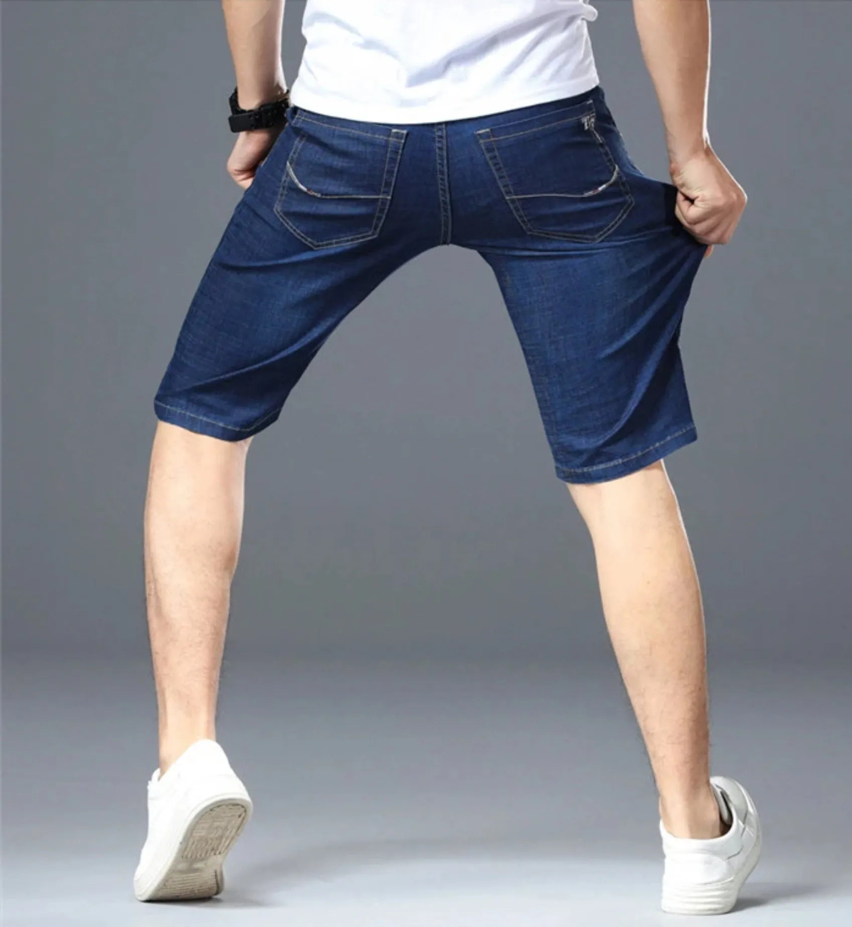 Men's Summer Denim Elastic Slim Shorts | Plus Size