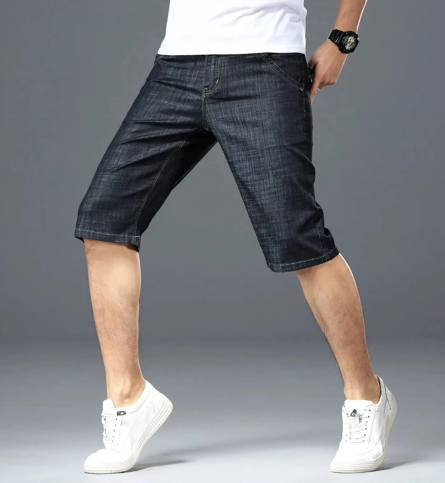 Men's Summer Denim Elastic Slim Shorts | Plus Size