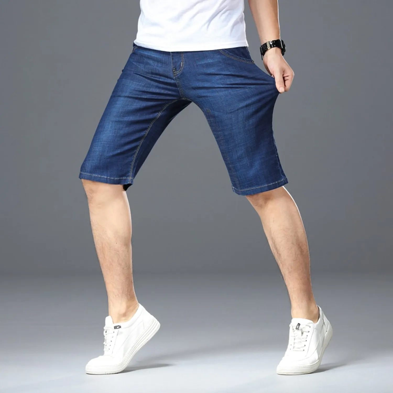 Men's Summer Denim Elastic Slim Shorts | Plus Size