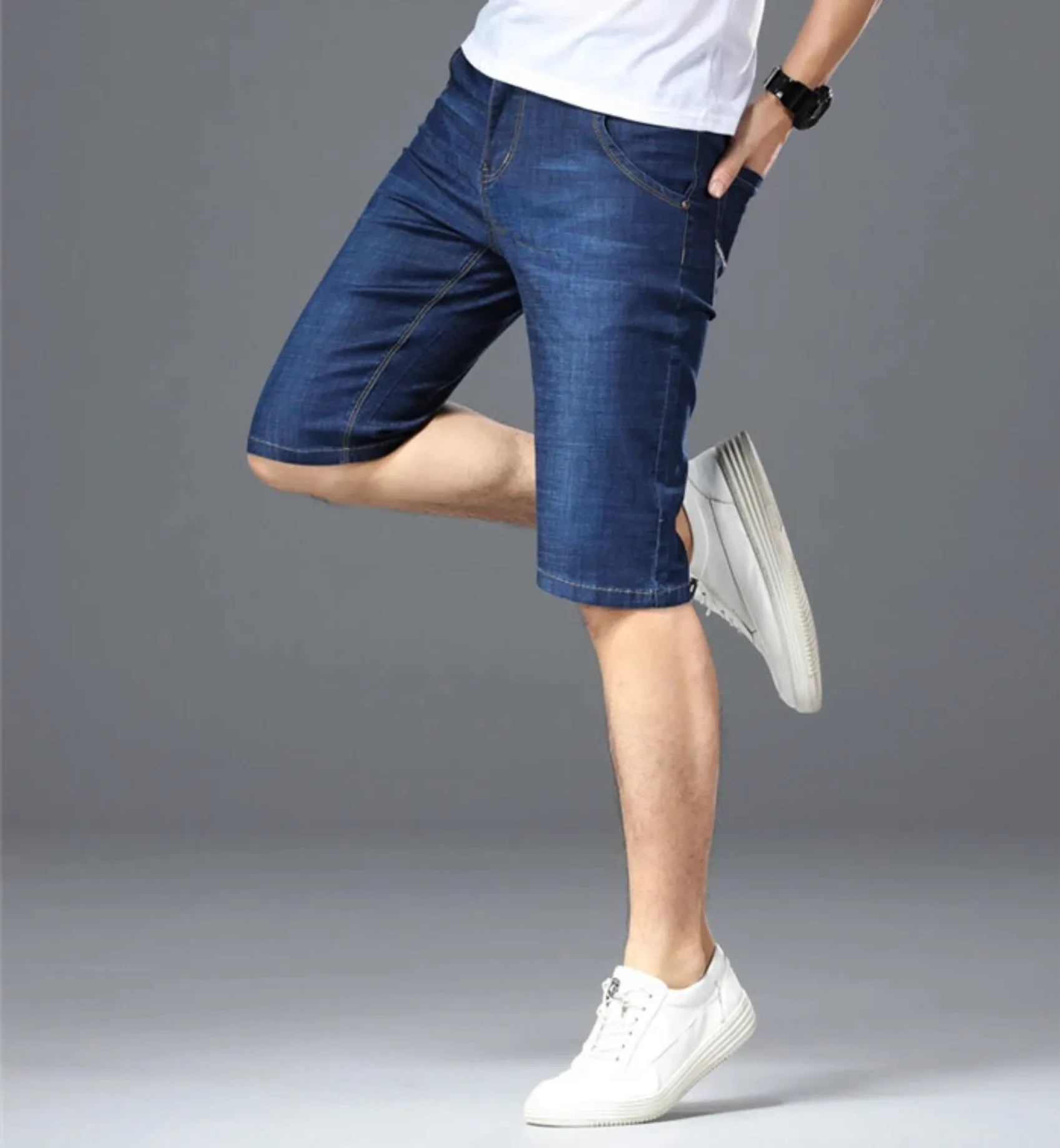 Men's Summer Denim Elastic Slim Shorts | Plus Size
