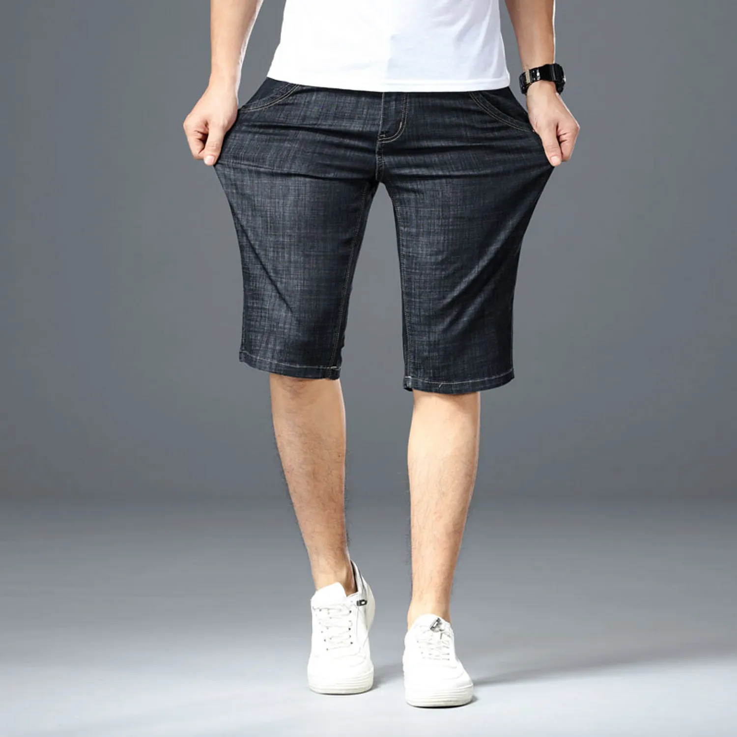 Men's Summer Denim Elastic Slim Shorts | Plus Size