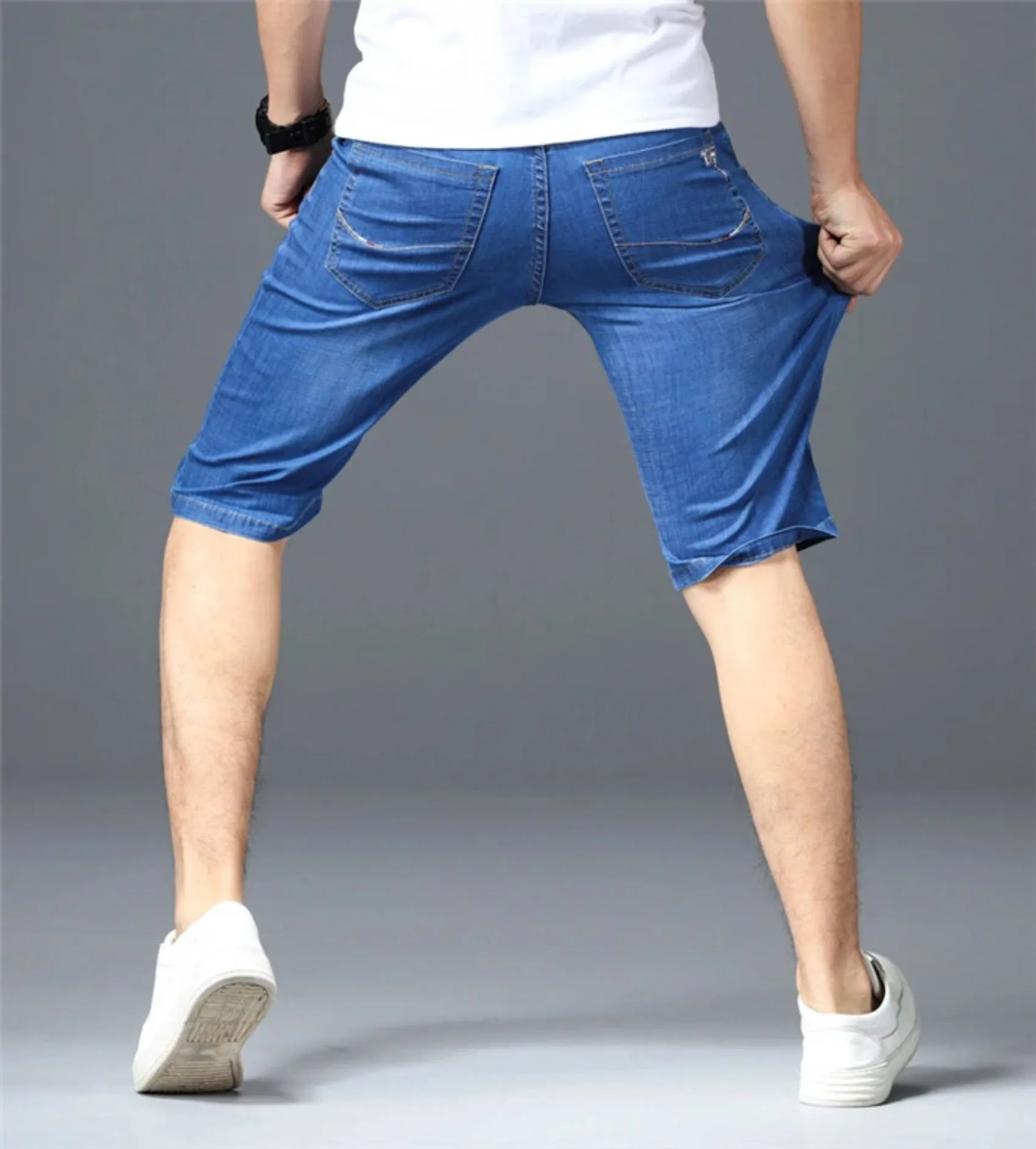 Men's Summer Denim Elastic Slim Shorts | Plus Size
