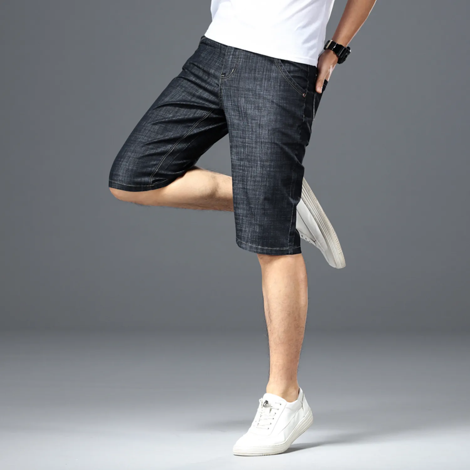 Men's Summer Denim Elastic Slim Shorts | Plus Size