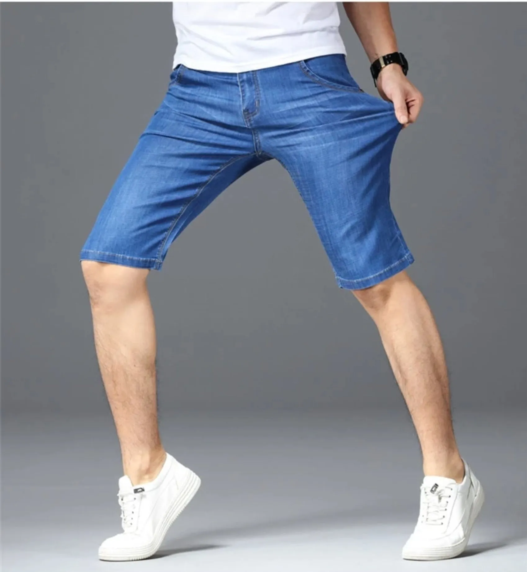 Men's Summer Denim Elastic Slim Shorts | Plus Size
