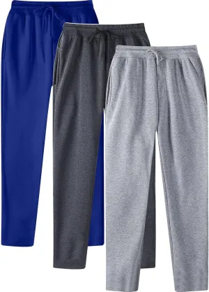 Mens Sweatpants Pack of 3 Fleece Lined Open Bottom Joggers Drawstring Elastic Waist Athletic Pants with Pockets