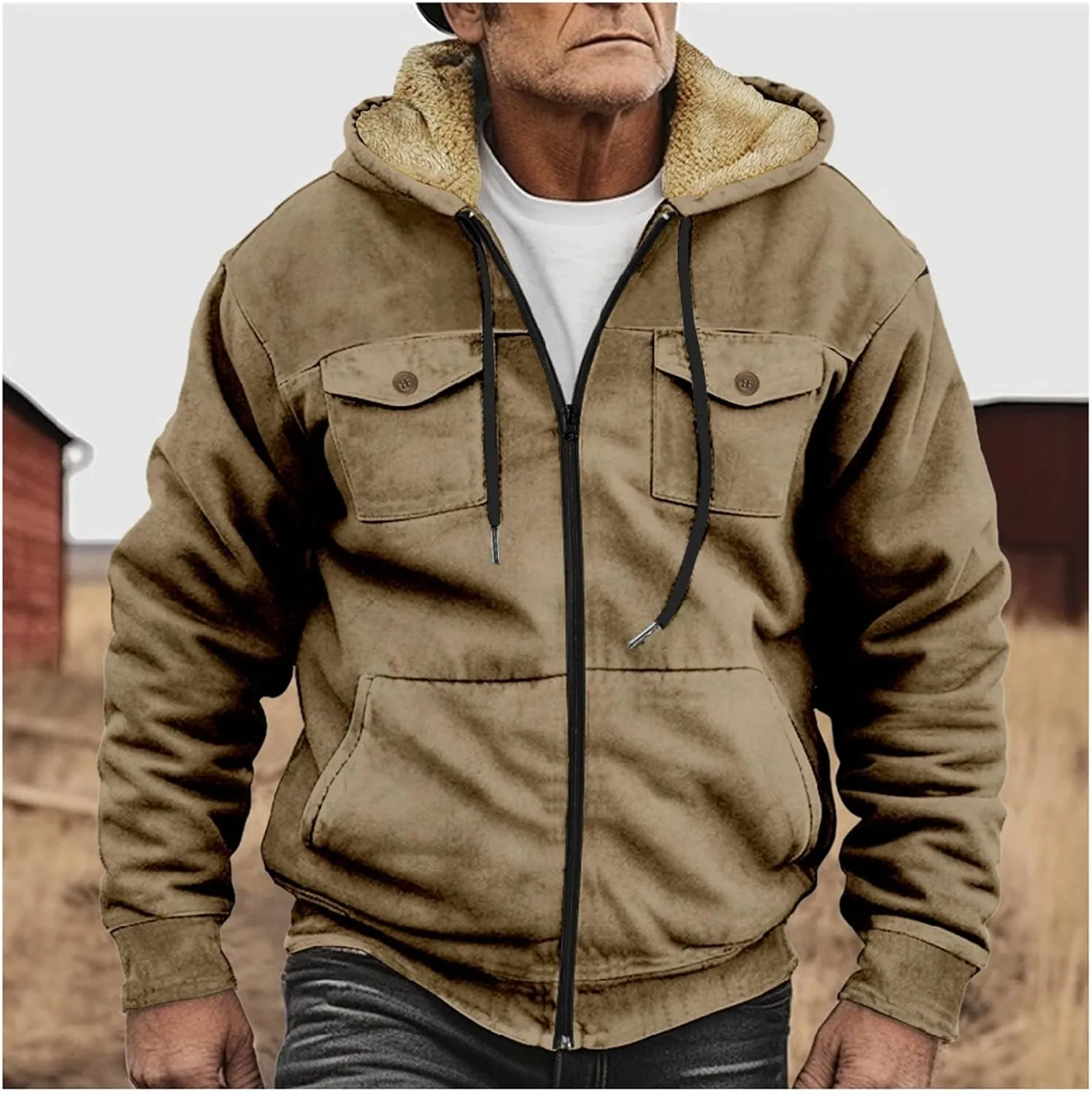 Men's Thermal Hooded Puffer Jacket Fleece Hooded Sweater Men's Winter Jacket Thick Thermal Puffer Jacket for Men